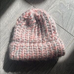 FREE in any baby bundle — handmade grey and pink knit baby hat